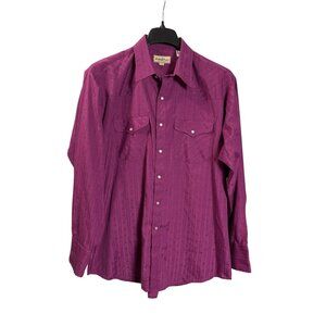 Vintage Mens Northern Plains Purple Western Pearl Snap Shirt 17-17.5 35/36